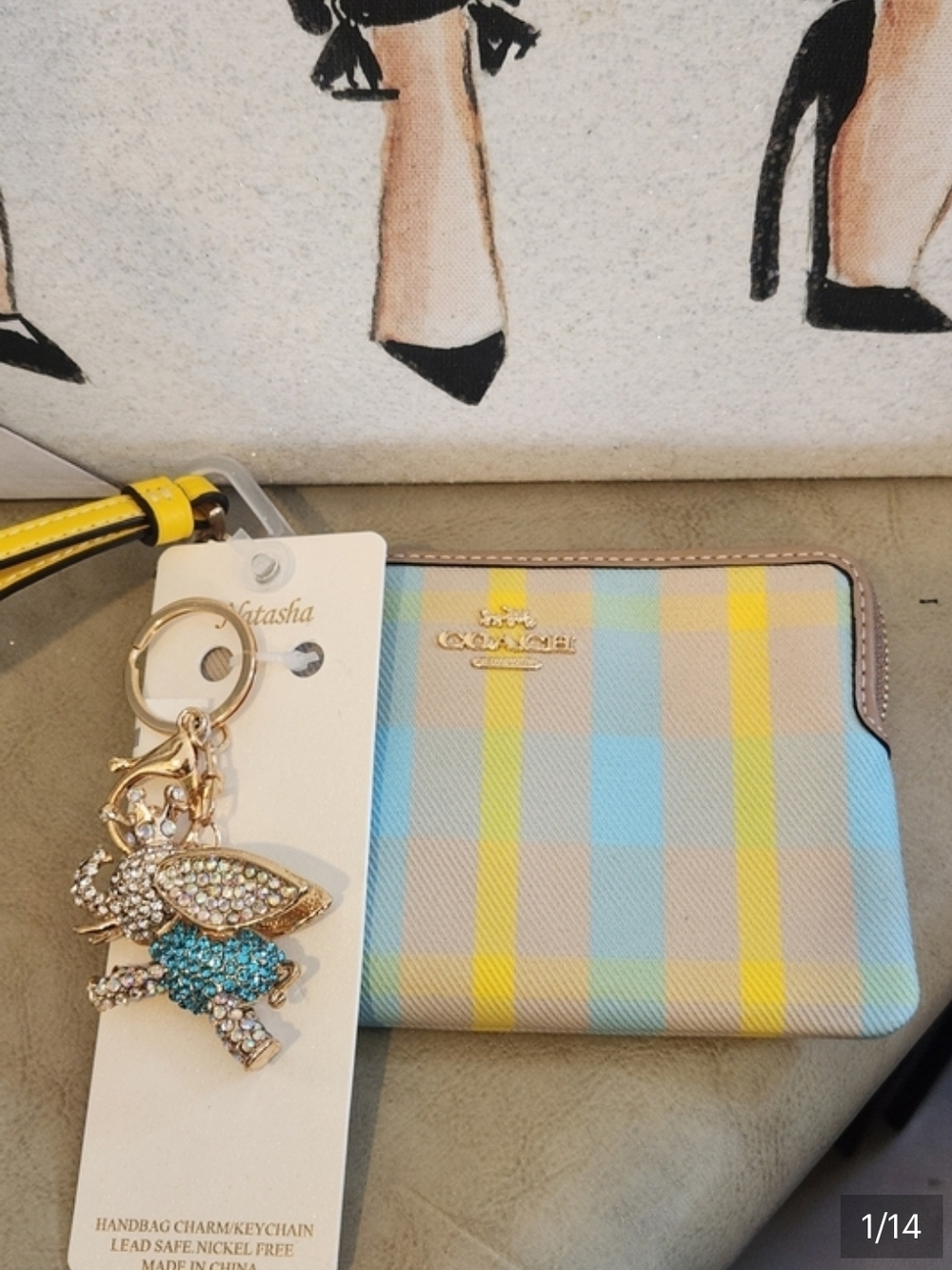 NWT Coach Wristlet w/Sparkling Natasha Flying Elephant Bag Charm/Keyring